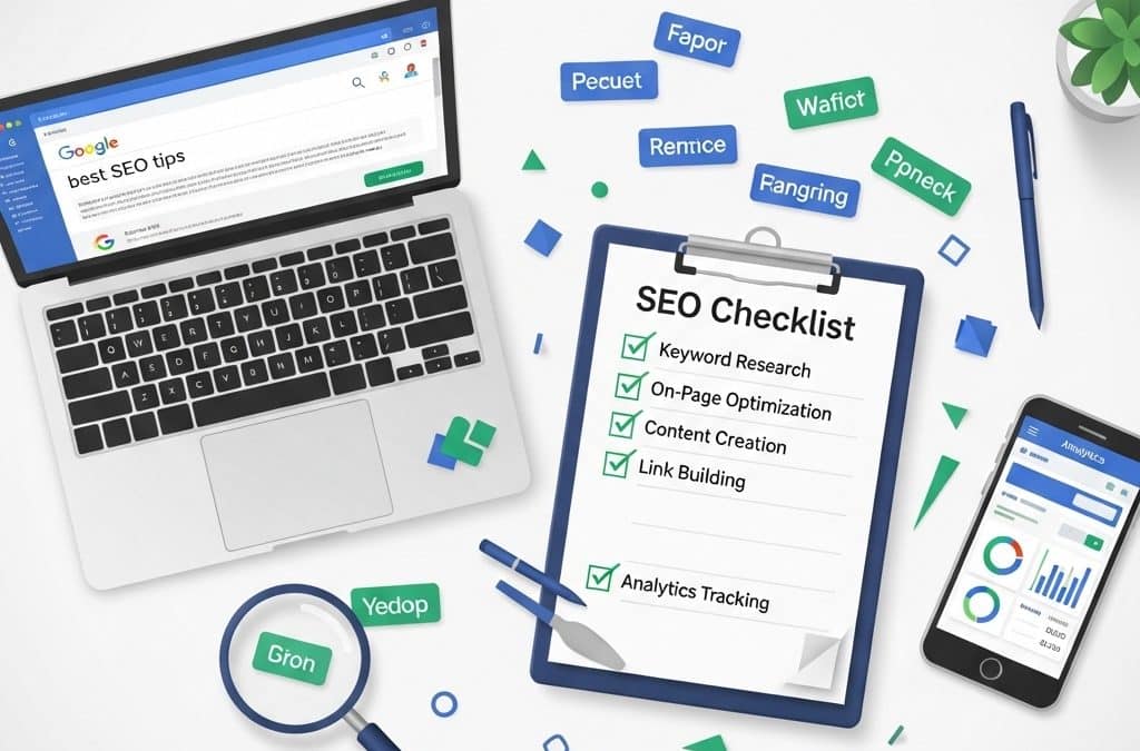 On-page SEO checklist for South African websites showing key optimisation elements including title tags, meta descriptions, and content structure