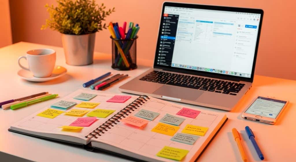 Social media content calendar guide showing weekly planning template and content strategy for SA businesses