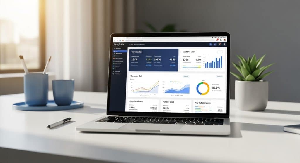 Google Ads management South Africa — laptop showing Google Ads campaign performance dashboard for SA business