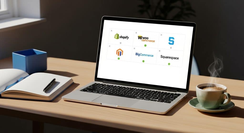 Best ecommerce platforms South Africa comparison shown on a tablet screen with notebook and pen