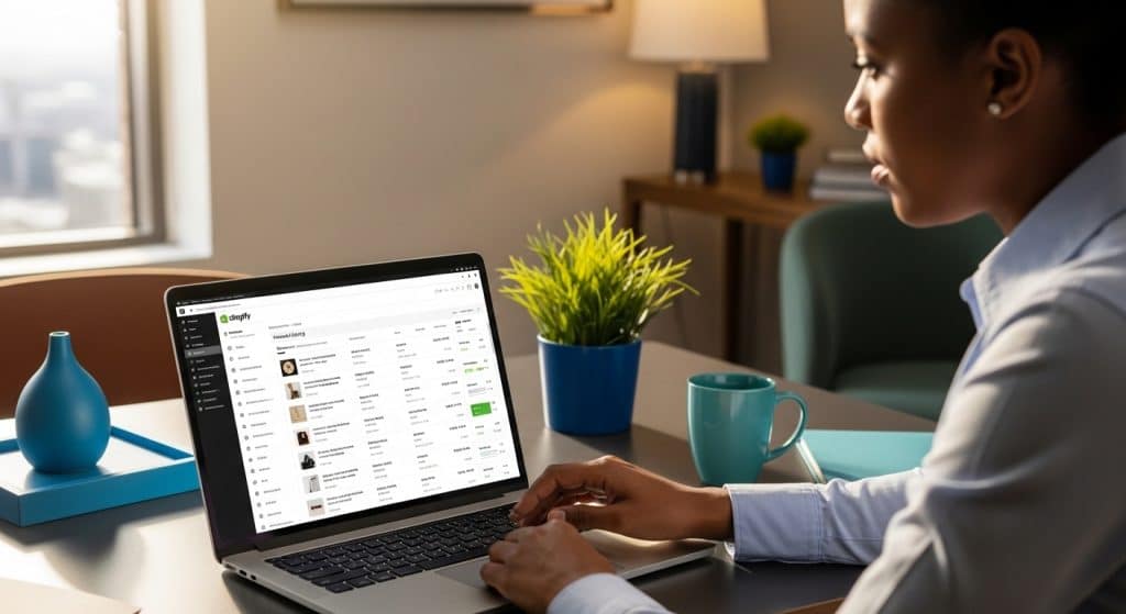 Shopify agency Johannesburg — business owner reviewing Shopify store with Growth Pulse Media agency consultant