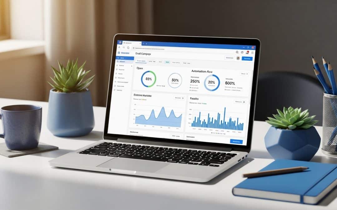 How email marketing works in South Africa — laptop showing email campaign dashboard and automation metrics for SA business
