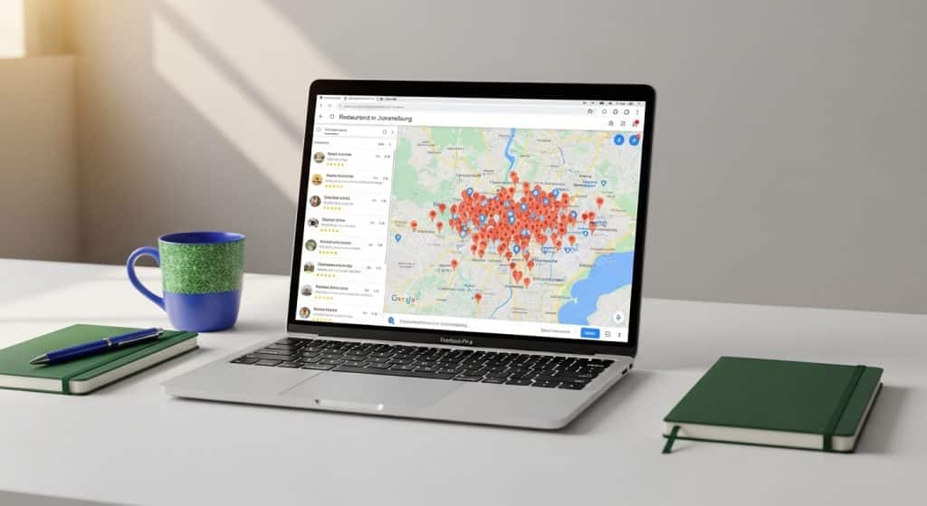 How local SEO works South Africa — laptop showing Google Maps local search results for SA business in Johannesburg