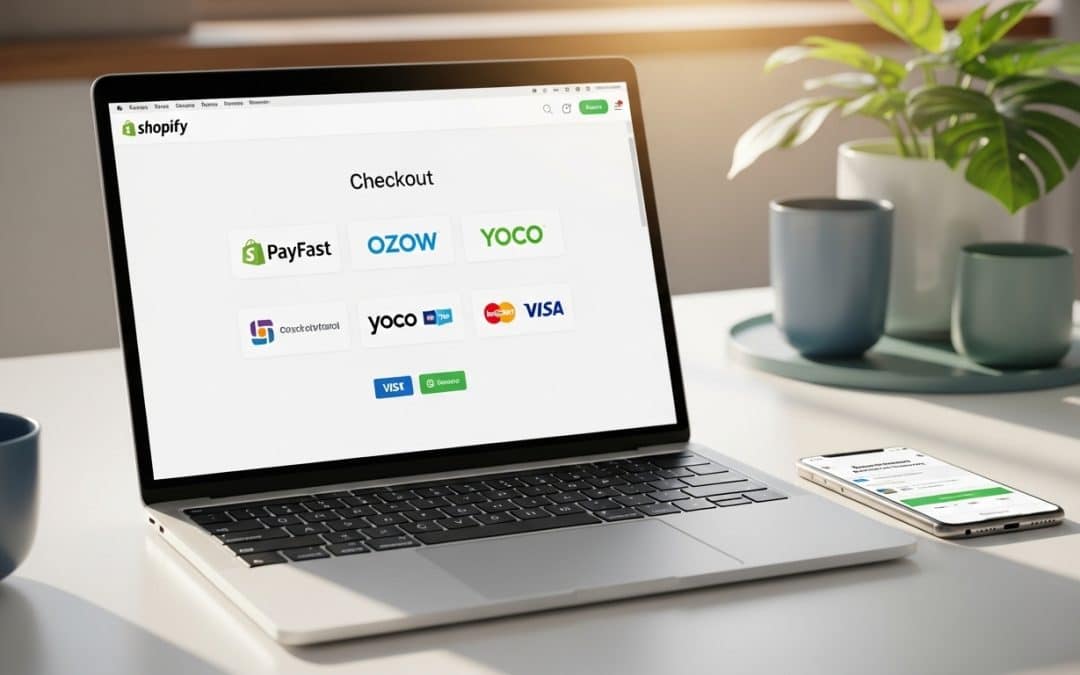 Shopify payment gateways South Africa comparison showing PayFast, Peach Payments, and Yoco fees and features for SA online stores