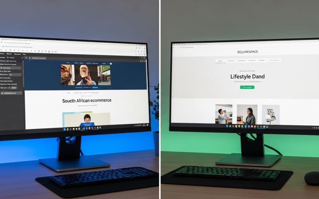 WordPress vs Squarespace South Africa — split-screen comparison of both platform dashboards