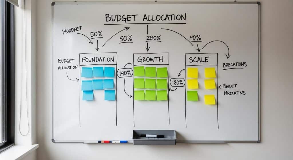 Cost of digital strategy South Africa — whiteboard with hand-drawn budget allocation framework
