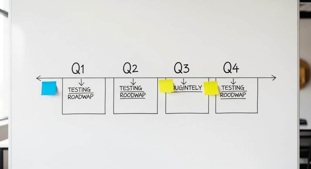 CRO strategy South Africa — a whiteboard showing a 12-month conversion rate optimisation roadmap with four quarterly phases