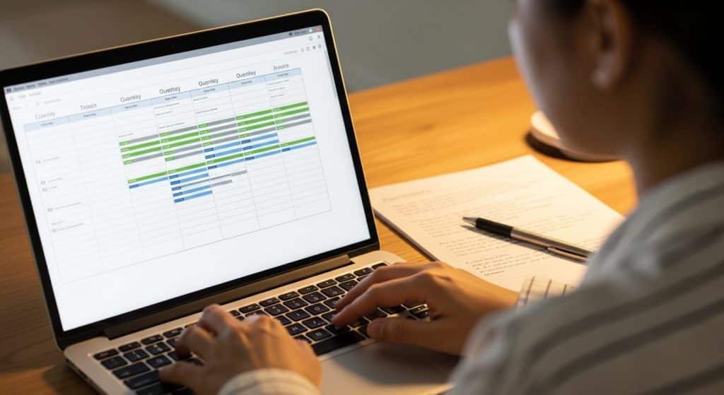 Digital strategy scaling plan South Africa — hands reviewing a 12-month roadmap on a laptop
