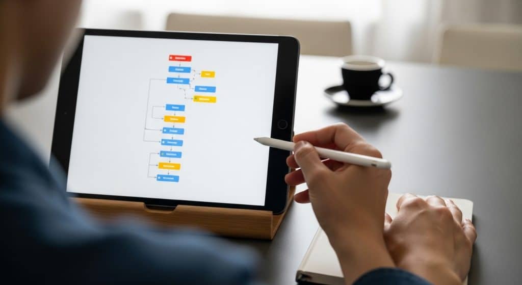 Drip campaign South Africa — person viewing an automated email flow sequence on a desktop screen from behind