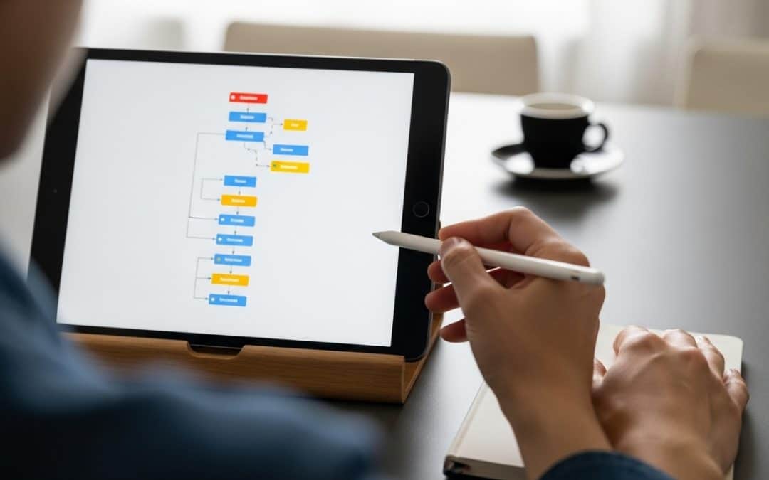 Drip campaign South Africa — person viewing an automated email flow sequence on a desktop screen from behind