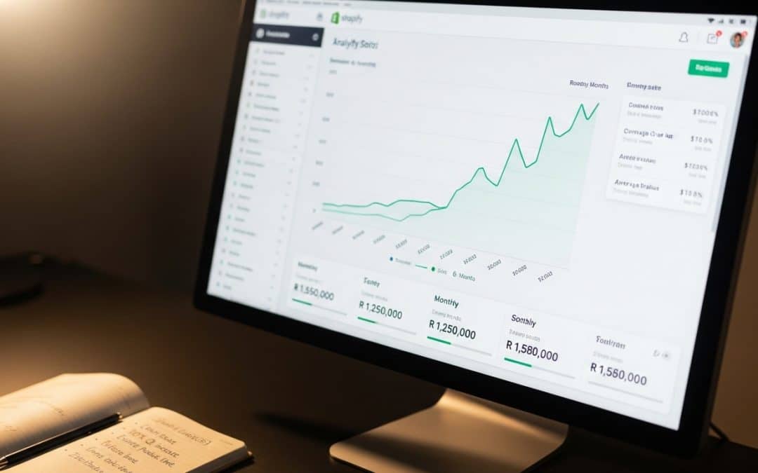 Ecommerce growth strategy South Africa — analytics dashboard showing revenue growth curve on a desktop monitor with South African store data
