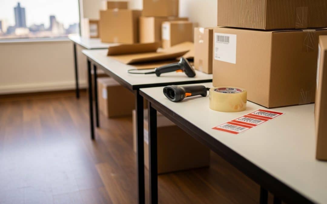 Ecommerce market size South Africa shown through a small Johannesburg retail interior with packaging tables and shipping boxes