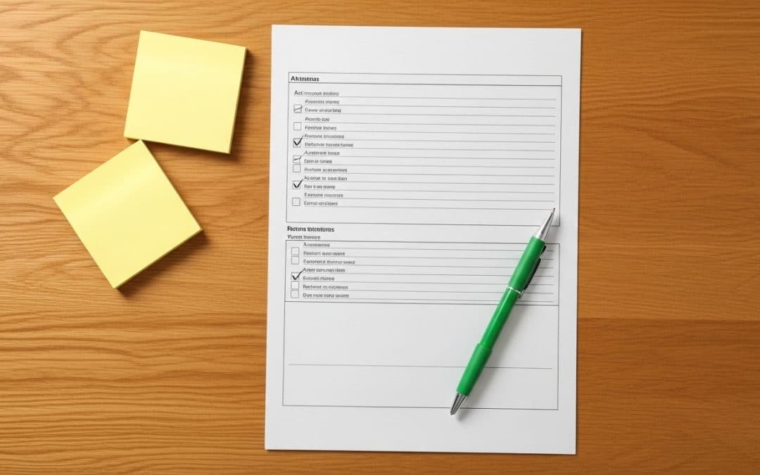 Ecommerce marketing audit South Africa — a printed checklist on a wooden desk with a green pen and sticky notes