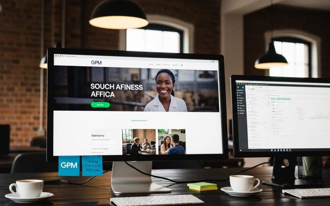 Web design agency Johannesburg — team reviewing a live website build on a large monitor in a modern Johannesburg studio