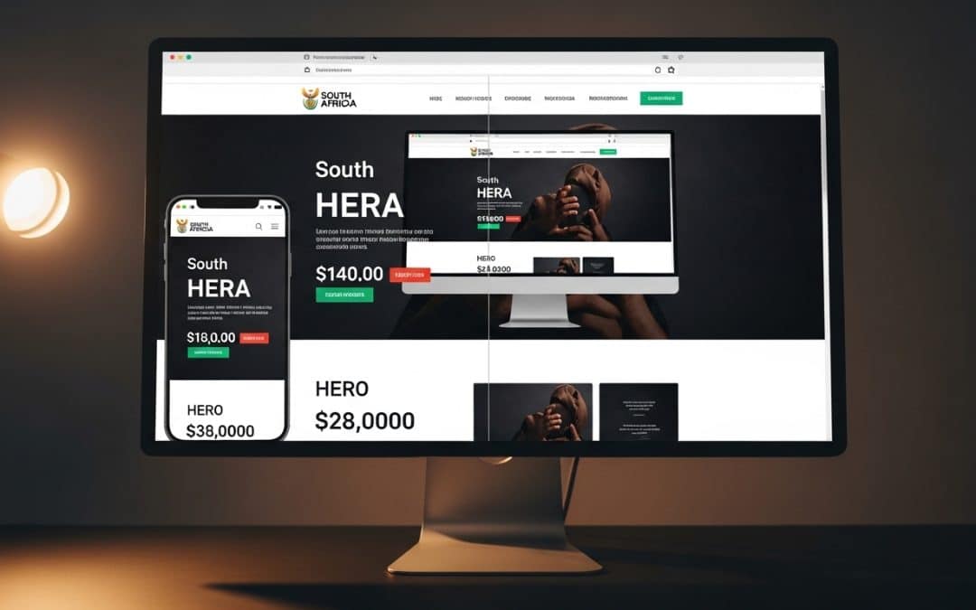 Web design strategy South Africa — large monitor displaying a South African business website in mobile and desktop view simultaneously with clean modern layout