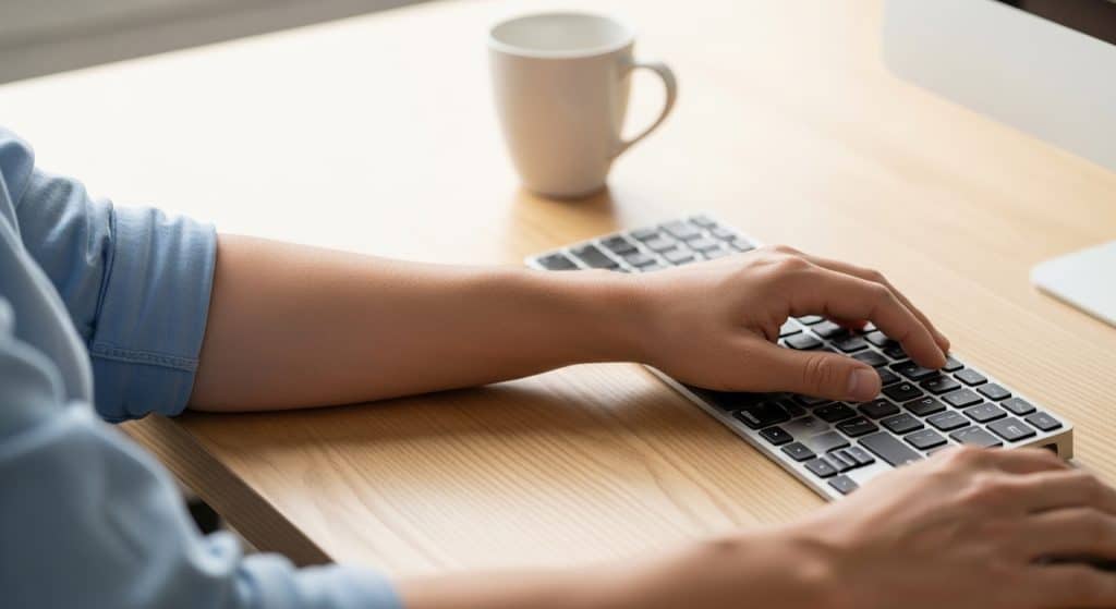 Return on ad spend for SA businesses — a forearm resting on a keyboard with a white coffee mug blurred in the background