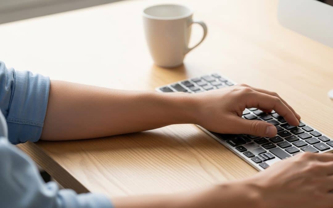 Return on ad spend for SA businesses — a forearm resting on a keyboard with a white coffee mug blurred in the background