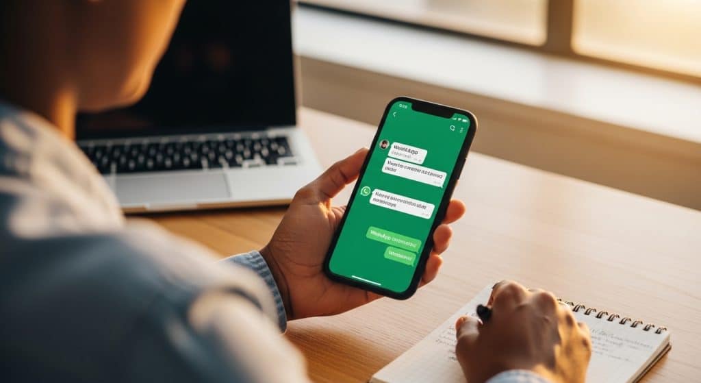 WhatsApp Cart Recovery South Africa shown over the shoulder of a person typing on a smartphone with a generic abandoned cart chat interface