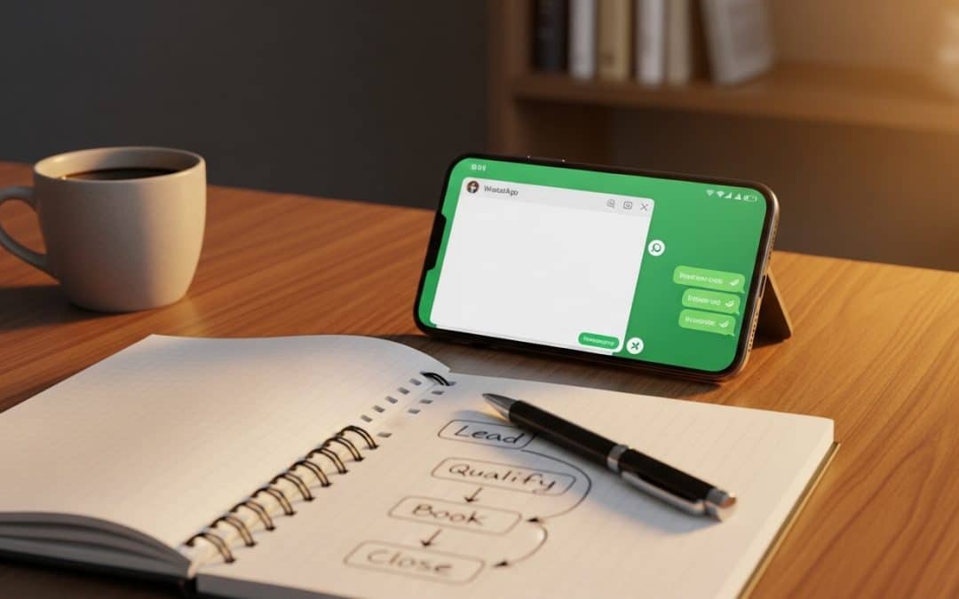 WhatsApp for lead generation South Africa shown on a smartphone propped beside a notebook with handwritten lead pipeline notes