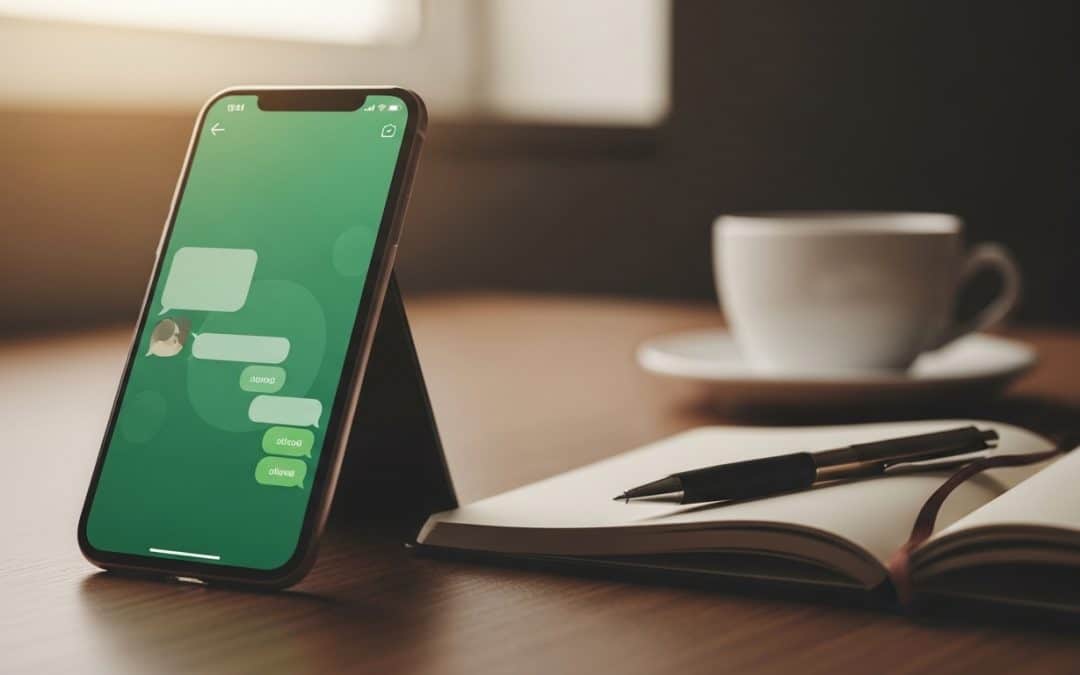 WhatsApp marketing South Africa — smartphone showing business messaging interface on wooden desk