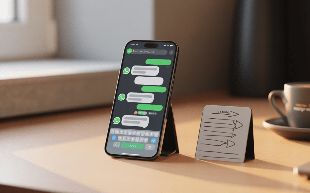 WhatsApp automation South Africa — smartphone showing message flow alongside notepad