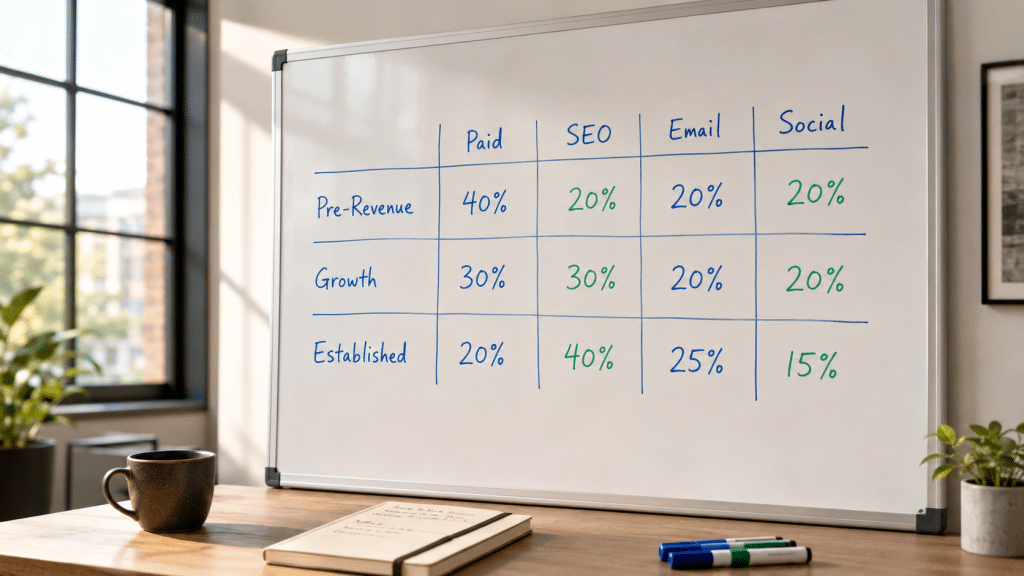 Where to invest digital marketing budget allocation matrix on whiteboard