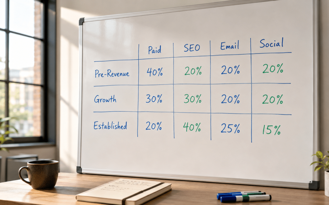 Where to invest digital marketing budget allocation matrix on whiteboard