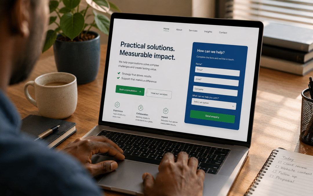 Conversion focused web design South Africa shown over the shoulder of someone moving through a clear call-to-action and a short enquiry form on a website