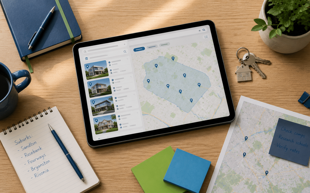SEO for real estate — suburb property listings and search on a device for SA estate agents