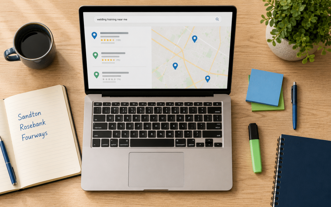 SEO Johannesburg flat-lay — local search planning desk for Gauteng businesses