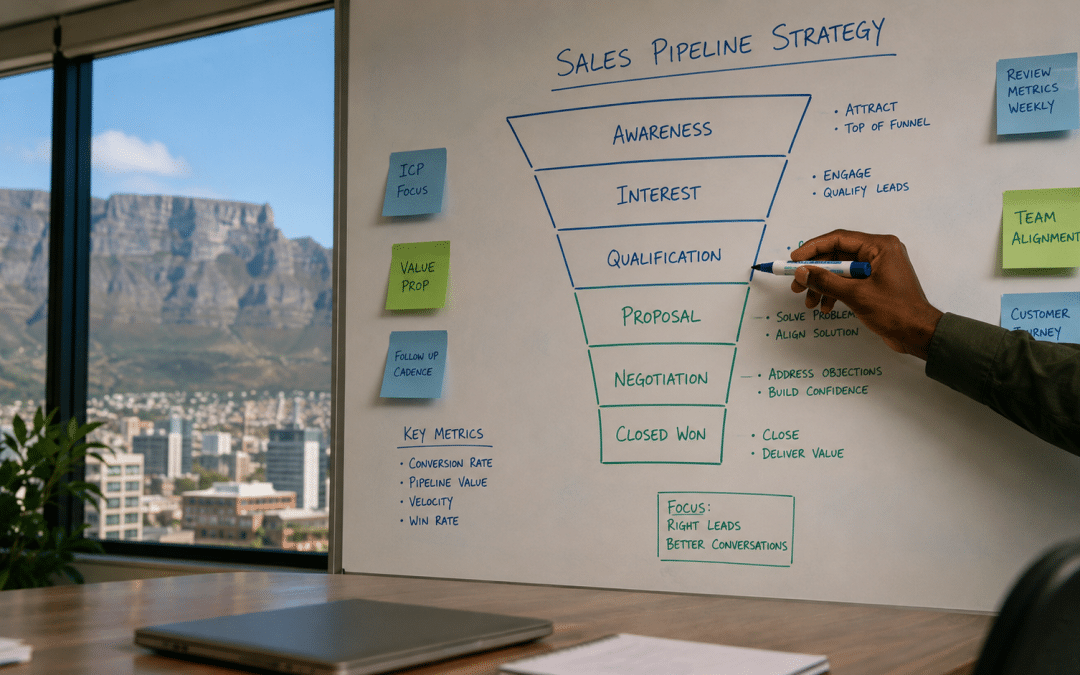 b2b lead generation agency cape town — whiteboard sales pipeline planning session