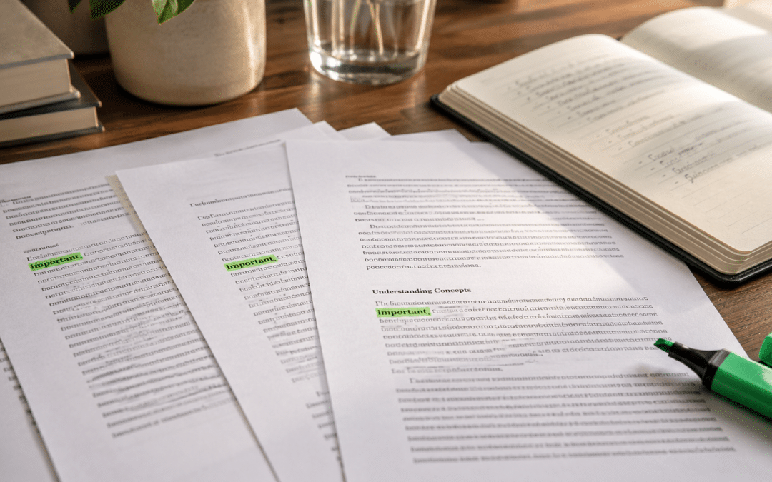 Brand mentions AI search systems read represented by printed article clippings spread on a desk with one company name highlighted in green across several pages