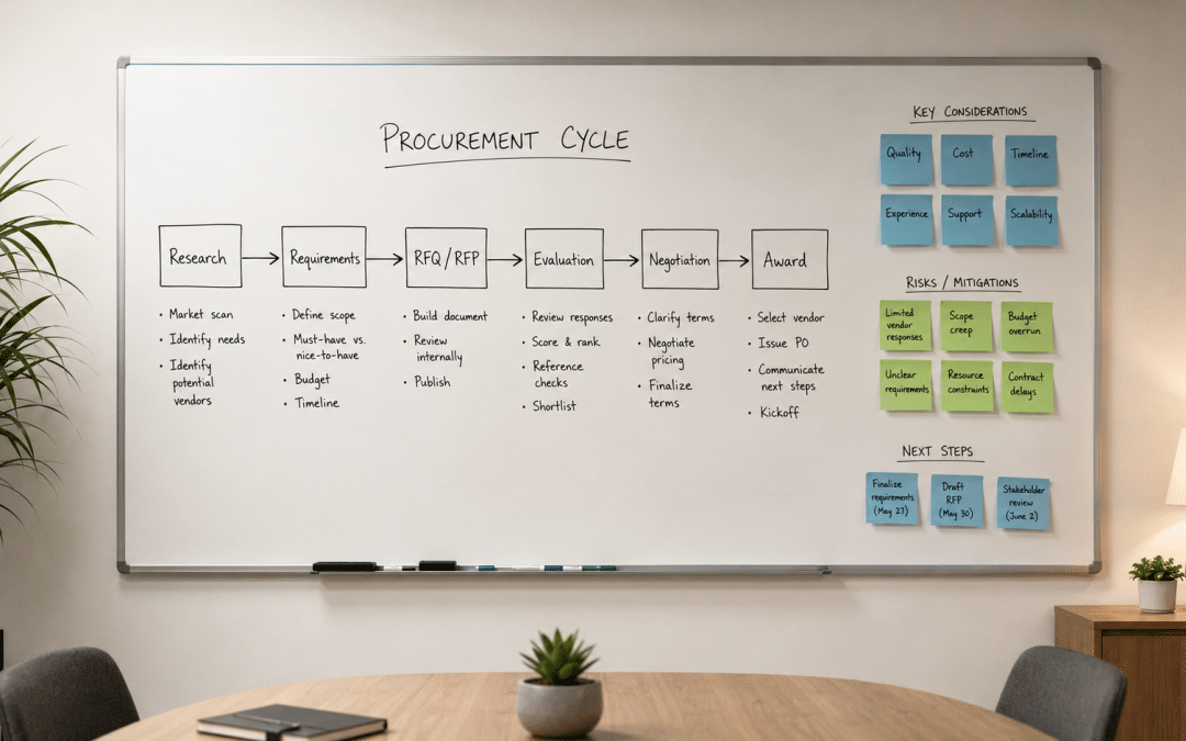 Marketing agency Pretoria channel plan mapped on a whiteboard showing the capital-city procurement cycle