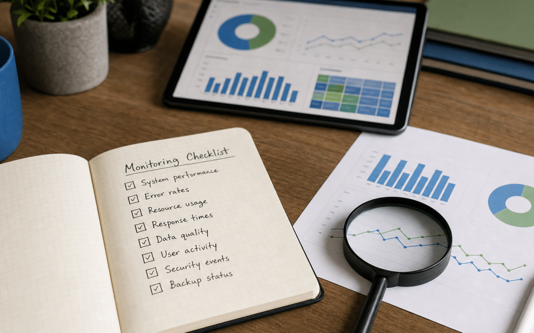 ai answer citation monitoring guide - notebook checklist and data charts on desk
