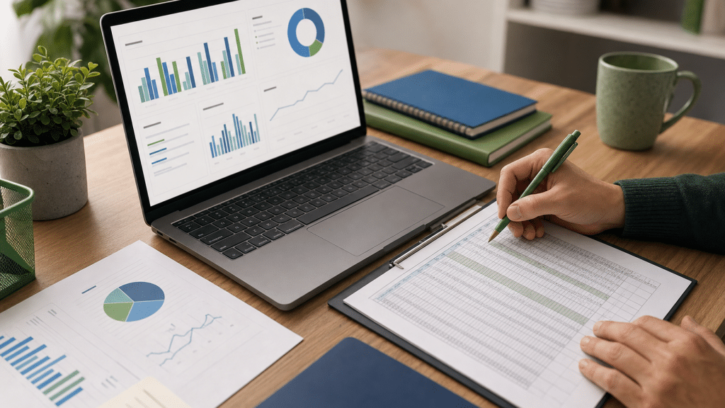 ai search measurement framework — analyst reviewing AI visibility data across printed charts and notebooks