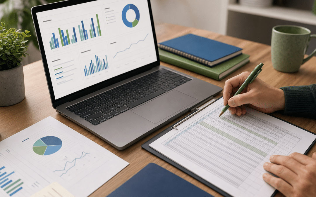 ai search measurement framework — analyst reviewing AI visibility data across printed charts and notebooks