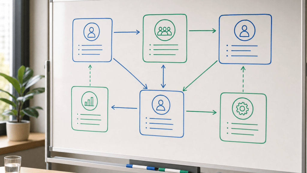 b2b buying committee explained - stakeholder roles whiteboard diagram