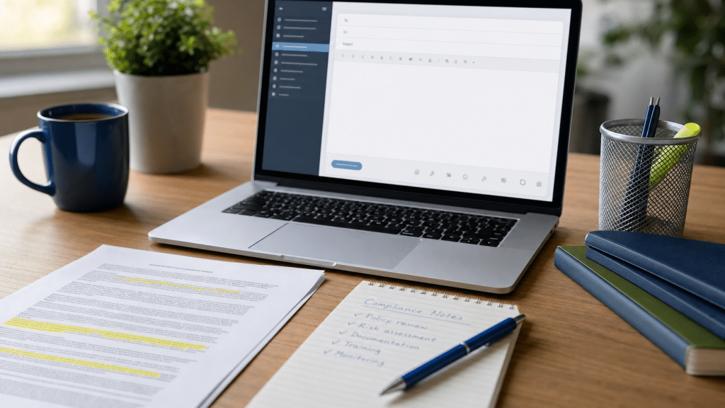 cold email rules south africa popia compliance desk with laptop and legal document