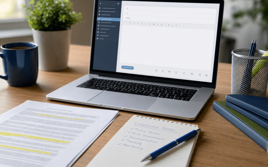 cold email rules south africa popia compliance desk with laptop and legal document