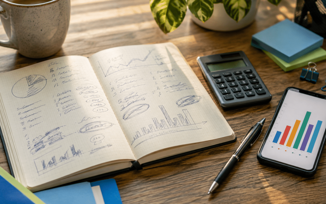 customer acquisition cost south africa — notebook with rand budget calculations and calculator