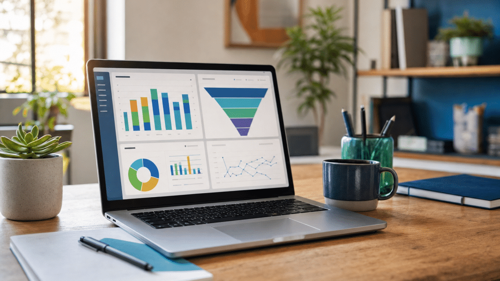 ecommerce analytics south africa — professional analytics workspace showing funnel charts and store performance data