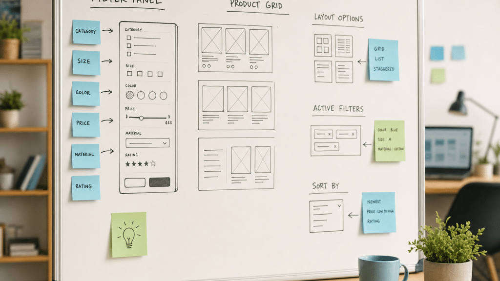 ecommerce filtering best practices whiteboard sketches showing filter panel designs
