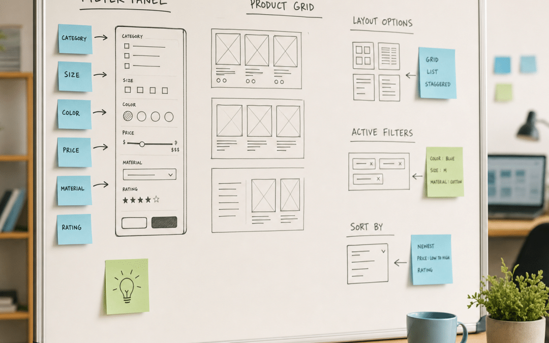 ecommerce filtering best practices whiteboard sketches showing filter panel designs