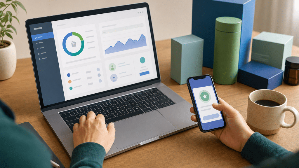 ecommerce loyalty programs south africa — store owner reviewing a rewards programme dashboard on laptop