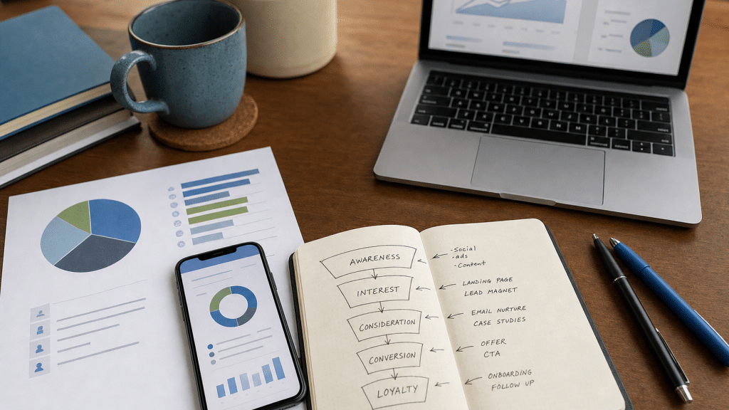 facebook retargeting south africa — Meta Ads audience segment planning materials on a desk