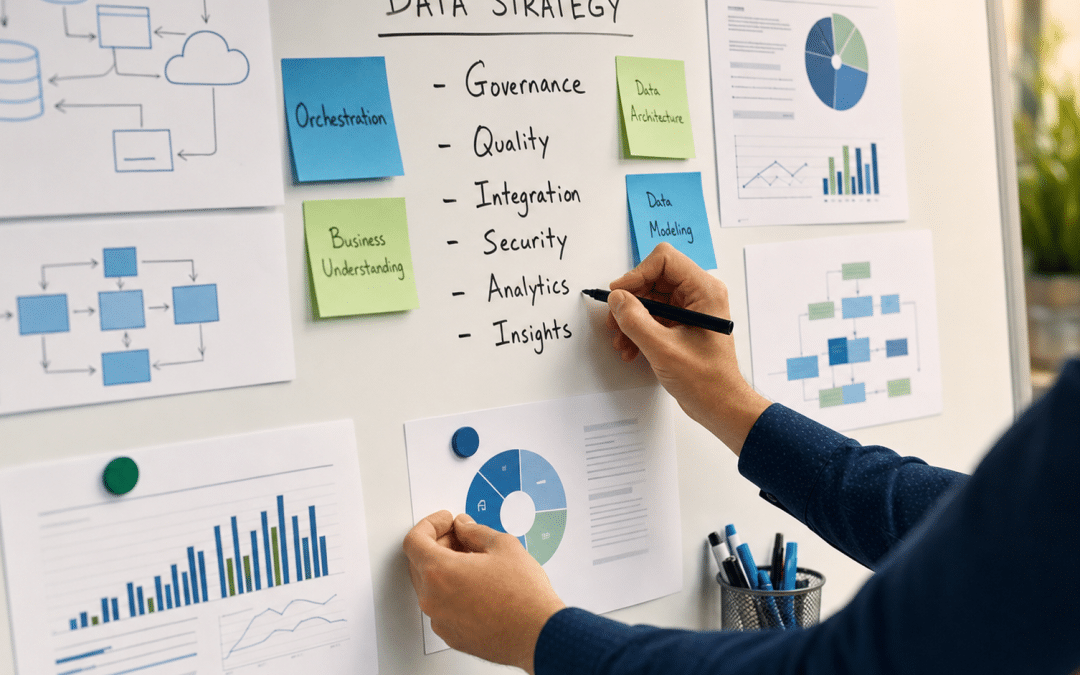 first party data strategy south africa popia — hands writing data categories on a whiteboard with blue and green strategy notes