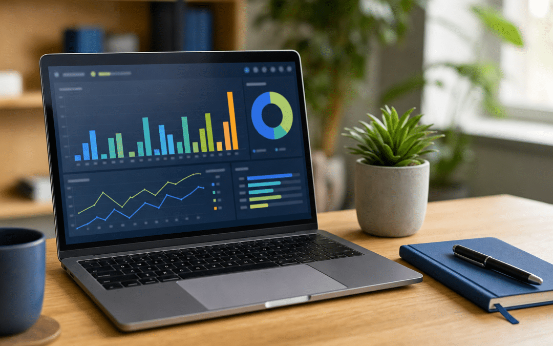 first party data tracking strategy — laptop showing analytics dashboard on a desk with a succulent