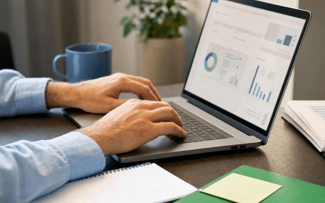 generative engine optimization for b2b - South African B2B procurement professional at desk with laptop and documents