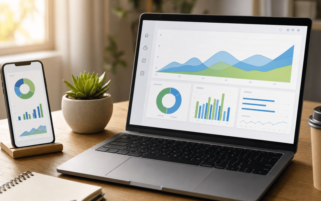 google analytics 4 for south african businesses — laptop and smartphone showing analytics data on a warm-lit wooden desk