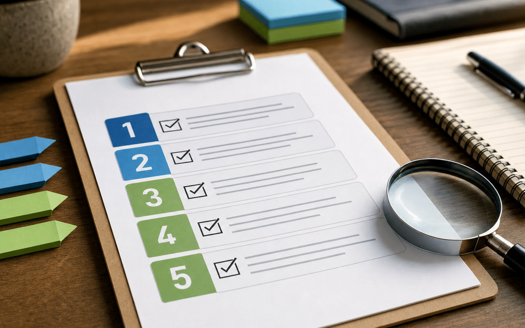 how to prioritise seo fixes - tiered checklist and priority scoring system on a desk